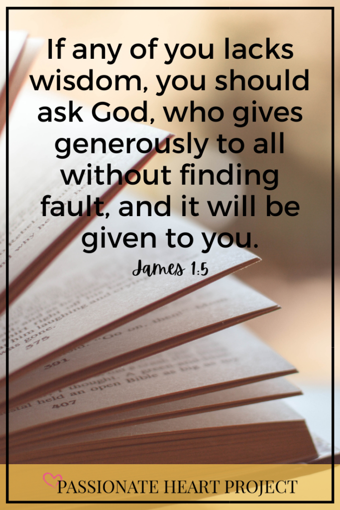 Open book image with verse: "If any of you lacks wisdom, you should ask God, who gives generously to all without finding fault, and it will be given to you." James 1:5